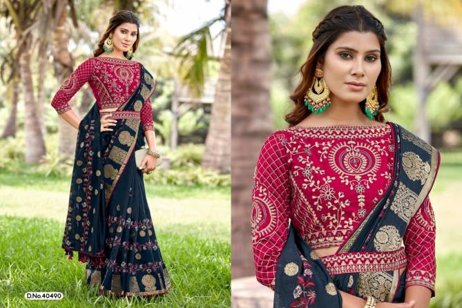 Shivali 2 5D Embroidery Blouse Cotton Jacquard Wedding Sarees Wholesale Online